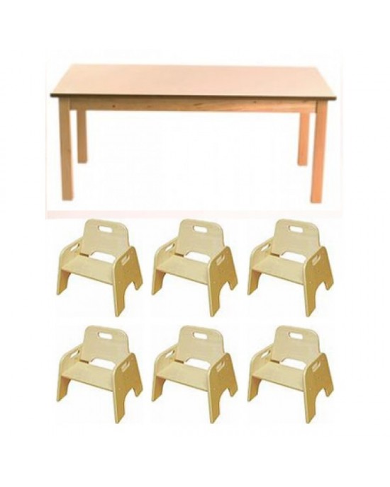 Large Birch Rectangular Table + 6 Wobbler Chairs