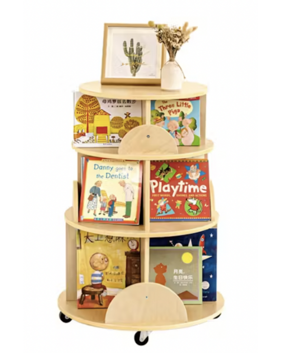 Kids Rotating Wooden Display Bookcase With Castors