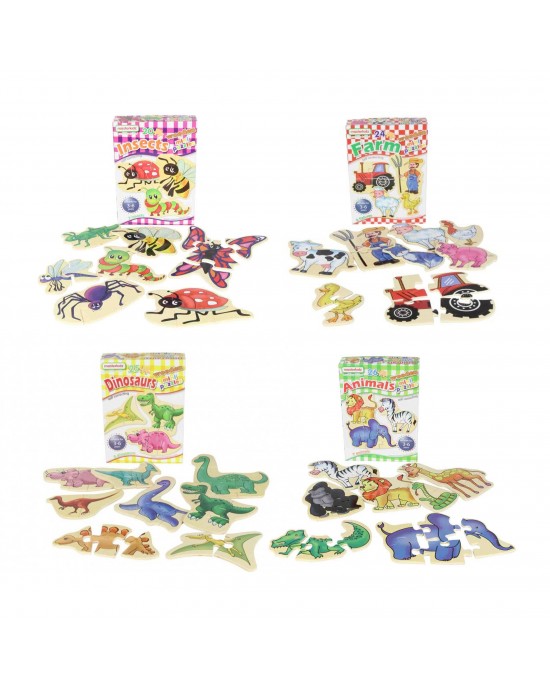 Wooden Learning Puzzles - Multibuy Set (Dinosaurs, Animals, Insects, Farm)