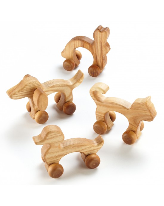 Wooden Wheeled Animal Grasping Toys 4pk