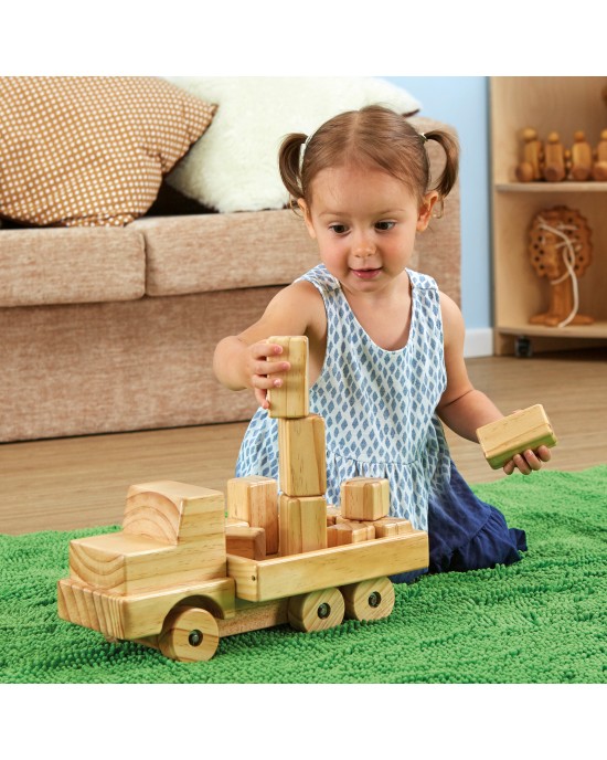 Giant Wooden Truck with Building Blocks